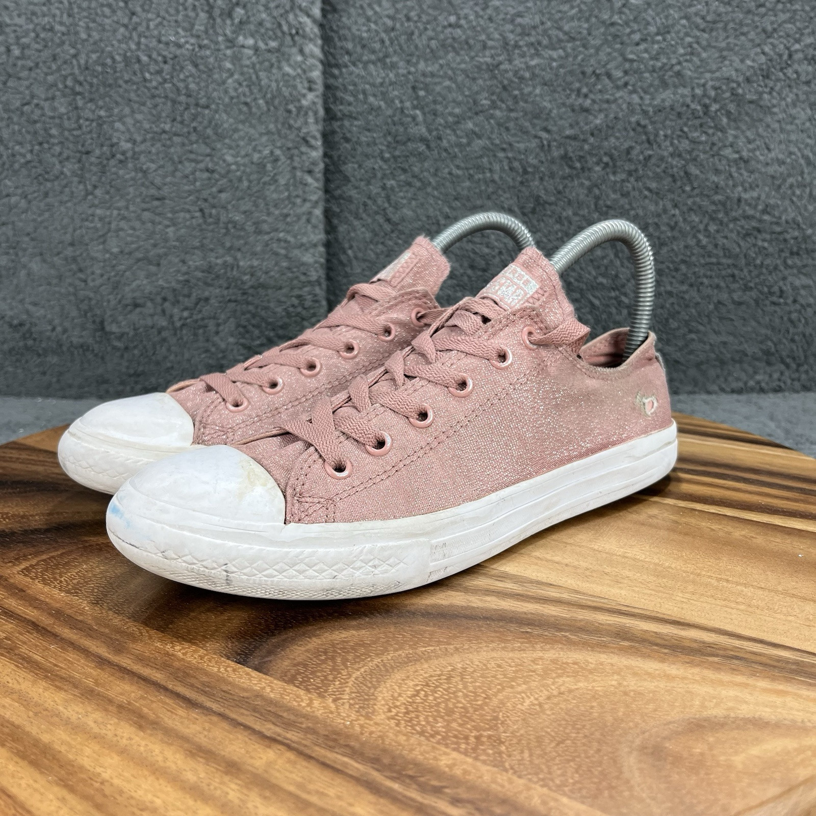 Converse Chuck Taylor All Star Junior Low Top Sneakers Pink Glitter Size 5 thumbnail 6