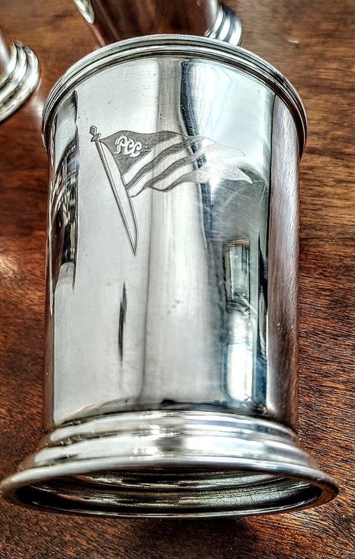 Julep Cups (4), Heavy Silverplate, with Crest of Plainfield Country Club (NJ).