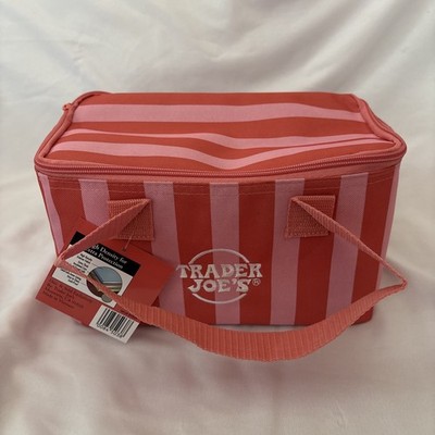 Trader Joe's Pink & Red Striped Mini Insulated Freezer Tote /Lunch Bag, NWT