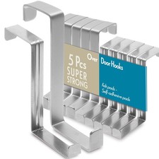 4smile Over The Door Hooks, 5  5 Pack - Stainless Steel Coat Hanger, Towel H...