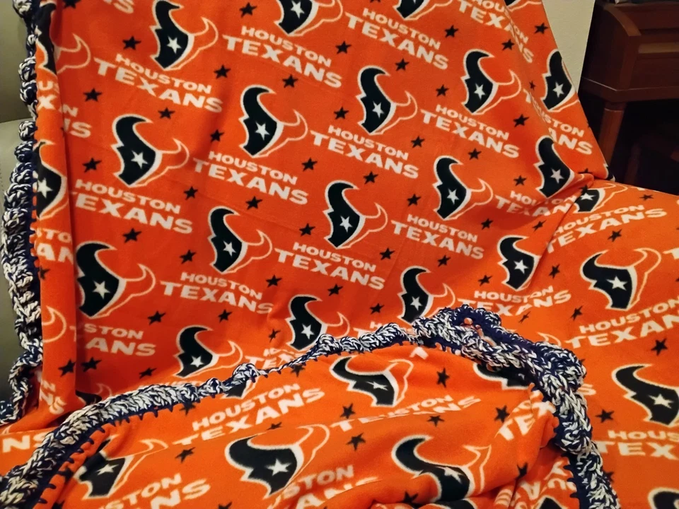 Manta polar Houston Texans con borde de ganchillo súper volantes fútbol americano Foto 3 de 4