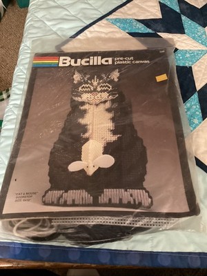 BUCILLA Precut Plastic Canvas Kit. Cat And Mouse Doorstop. 6x12 . NIP. 5942.