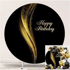 High-Quality 7.2ft Black Gold Birthday Backdrop - Ideal for Photoshoots