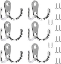6]IEPCS Dual Coat Door Hooks Double Prong Wall Mounted Hooks with 16 PCS Screws 