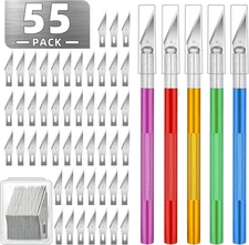 55 Pack Exacto Knife, Hobby Knife Set with 5 Craft Knives and 50 Precision Blade