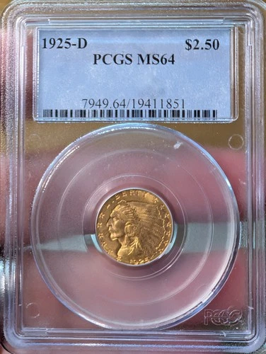 1925-D $2.5 Indian Head Quarter Eagle Gold PCGS MS64 Nice Denver Mint Example