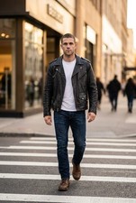 VTG Rare Polo Ralph Lauren Blk Leather Biker Jkt W/embroidery On Back XL Retro