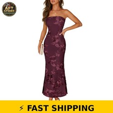 MEROKEETY Women's Floral Maxi Dress, Burgundy, Size M