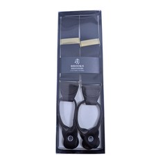 Brooks Brothers Solid Navy Blue Y Back Suspenders Dark Brown Leather Tabs 1 Size