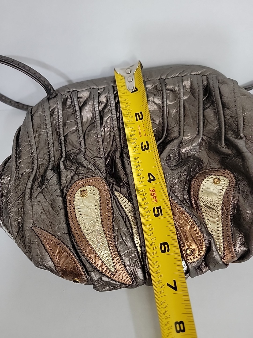 VTG 80s Metallic Leather Patchwork Crossbody Purs… - image 11