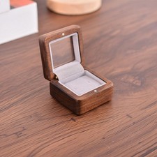 1PC Black Walnut Ring Box Storage Transparent Top Jewelry BOX Case Retro Durable