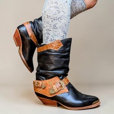 VTG 90's made in Brazil colorblock black tan leather slouchy western boots 7 US