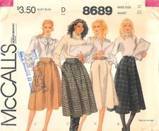 Uncut Vintage 1983 McCalls # 8689 Sewing Pattern Misses' Flared Skirts Size 10