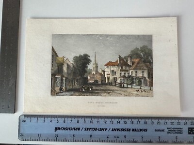 2x antiker Linienstich London Drucke farbig - Highgate und Cheapside 