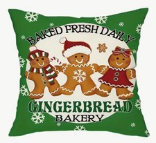 Gingerbread Bakery Gingerbread Trio Christmas Throw Pillow Cover Holiday Decor
