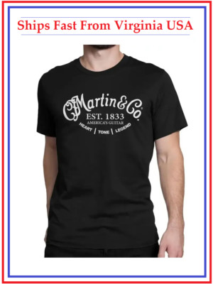 Large Black Martin Guitar T-Shirt Tee Rock n Roll D-45 DJR-10E SC-13E XL XXL