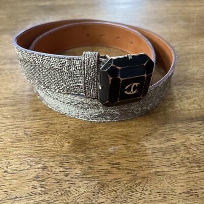 Just Cavalli Women s Belt Italy 100% WX  Size 90 Wood Buckle Snake Texture