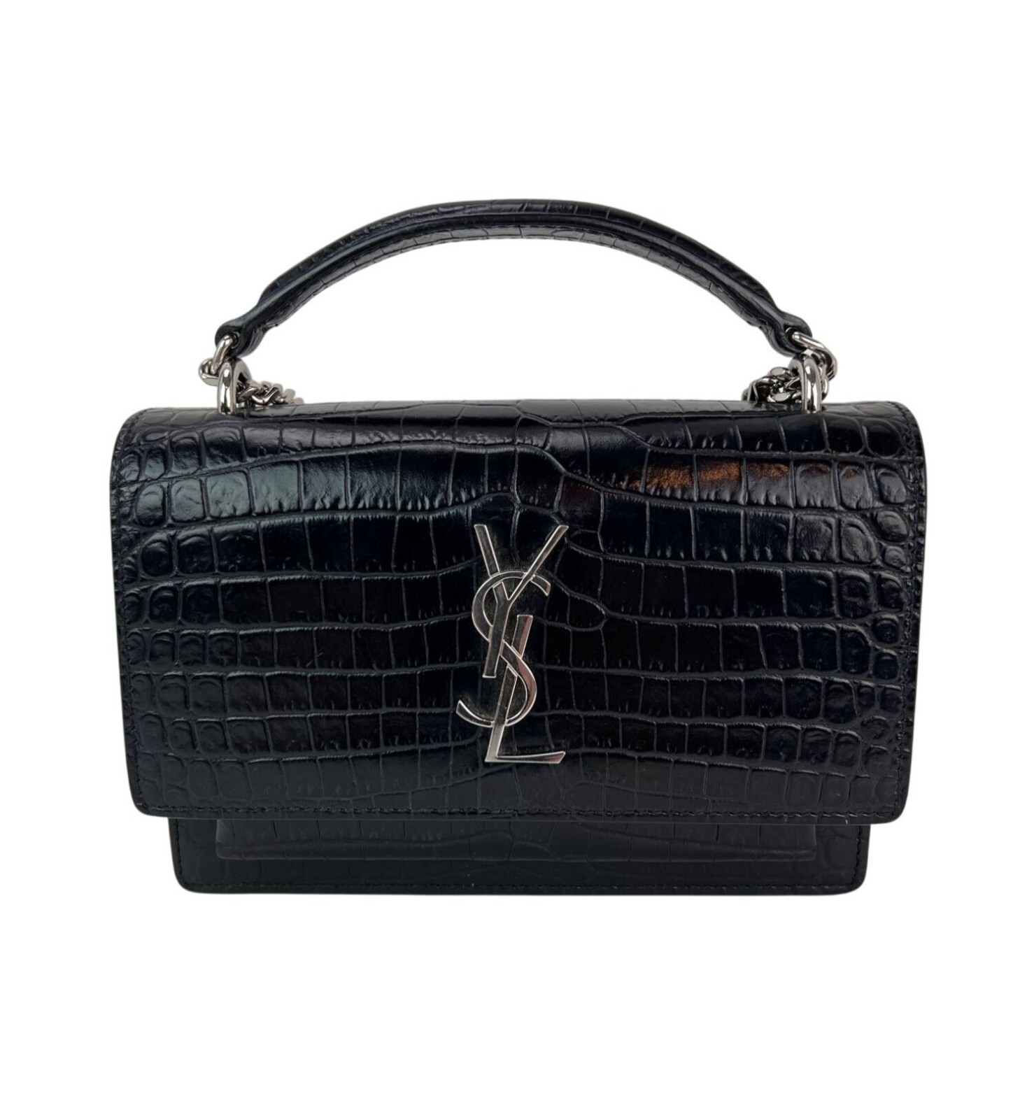 Saint Laurent Portafoglio Tramonto Pelle Nero Catena Coccodrillo GoffratoBag EBAY LIVE