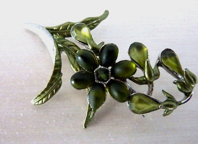 AVEDA Brosche Blume mit mattiertem grünen Glas 7x4cm Neu