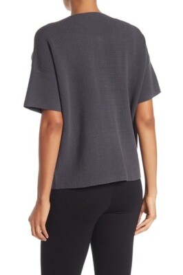 Cardigan Eileen Fisher En Soie Mélangée, Manches Courtes, Gris Graphite, Neuf Avec étiquette Taille M