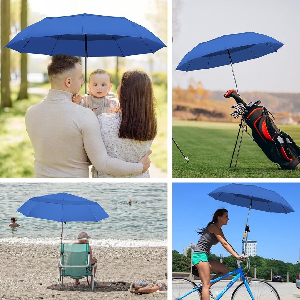 Compact 55Inch Folding Golf Umbrella Rain & Sun Protection with Wood
