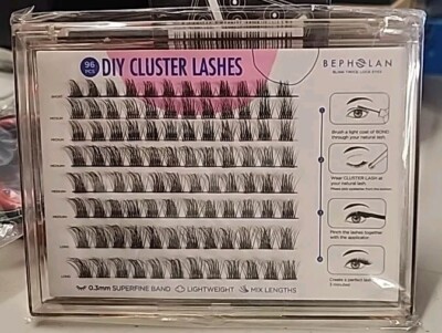 Bepholan DIY Cluster Lashes 96PCS Mixed Lengths Lightweight 0.3mm Superfine Band