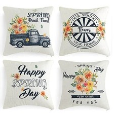 MILDLY Spring Pillow Covers 18x18 Set of 4 Farmhouse Pillow Covers for Living...