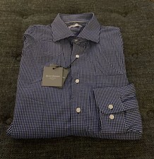 NWT Hickey Freeman Long Sleeve Sport Shirt Men  s Size XL Blue Stretch A11