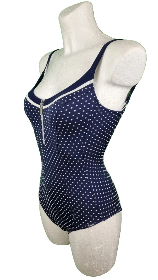 Lidea Badeanzug Größe 36 C - 38 B, C -40 B Cup Bademode Blau Weiß Reißverschluss - Bild 2 von 4