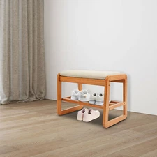 Modern Shoe Rack Bench, Shoe Bench with Cushion, 2 Tier Shoe Storage Bench Home