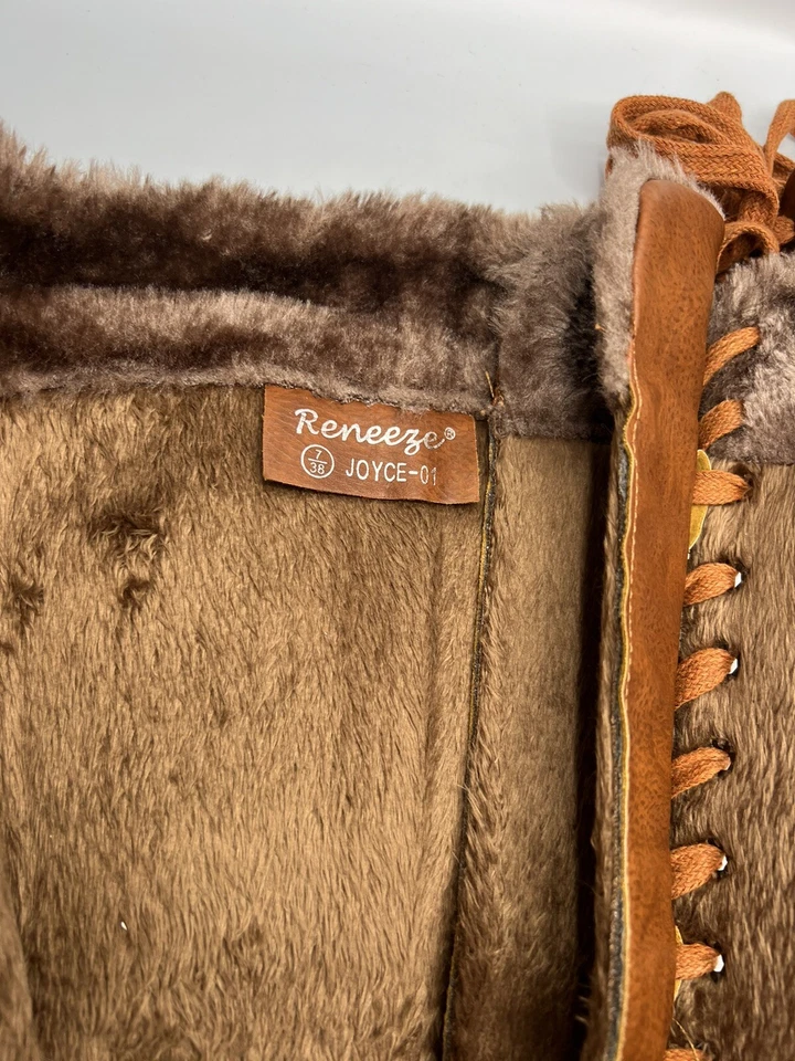 Reneeze Boots Tall Womens 7 Wedge Heel Joyce Lace Up 38 ONE ZIPPER MISSING - Image 4 of 4