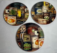 Set Of 3 Vtg Sakura Oneida HOMESTEAD PANTRY 8" Plates David Carter Brown 2002