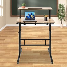 Iron-Brown Adjustable 8.5-49.5in High Rolling Laptop Cart Sit Desk W/ 4 Wheels