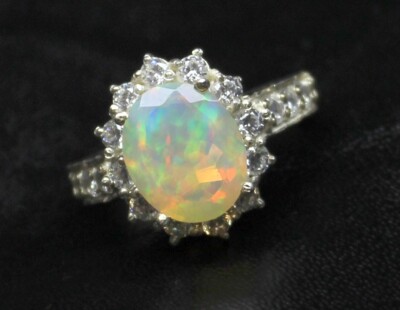 Ethiopian White Opal Ring, Fire Opal Gemstone Ring, Sterling Silver Promise Ring