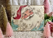 Retro Christmas 50's Santa, Snowflakes, Handcrafted Plaque / Sign