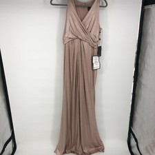ADRIANNA PAPELL $179 Metallic Pink Ruched V Formal Wedding Gown Dress NWT 8 
