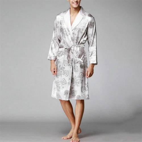 Men Satin Pajamas Robe Dragon Bathrobe Dress Gown Kimono Night Loungewear - Bild 11 von 20