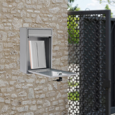 Steel Mail Letter Post Box Outdoor Wall Mounted Lockable Mailbox+2 Keys