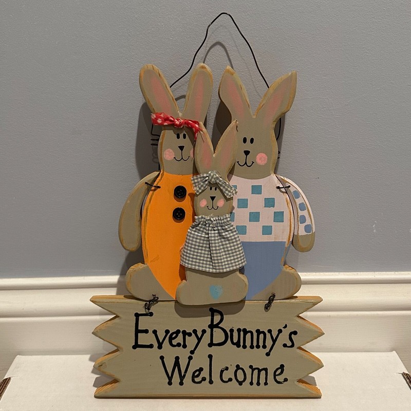 Every Bunny's Welcome Wood Hanging Door Sign Decor Farmhouse Happy Easter Rustic