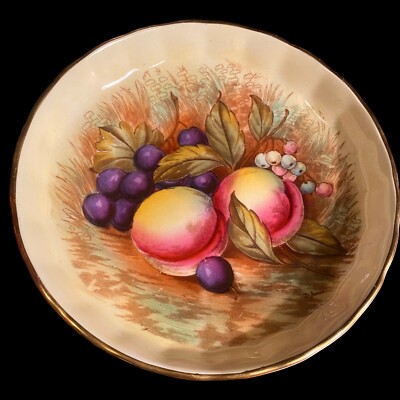 Vintage Aynsley Orchard Gold geriffelte Anstecknadel Schale feines Knochenporzellan weltweiter Versand