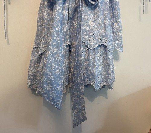 PALM NOOSA Teresa Blue Mini Dress Size 14 Blue Garden Cotton Belt Puff Sleeve - Picture 6 of 23