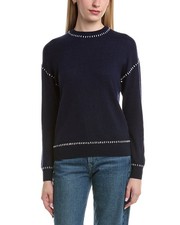 Bruno Magli Whipstitch Wool  Cashmere-Blend Sweater Women's Blue Xs