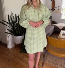 Frnch Noely Gingham Buttoned Mini Dress Green