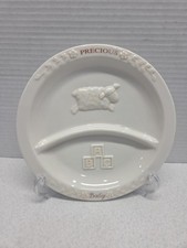 Russ Berrie Precious Baby Divided Ceramic Plate White Embossed 7.5" Diameter