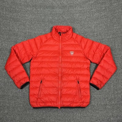 Rossignol Puffer Jacket Duck Down Boys Size 16 Red Full Zip Ski School Snow Warm