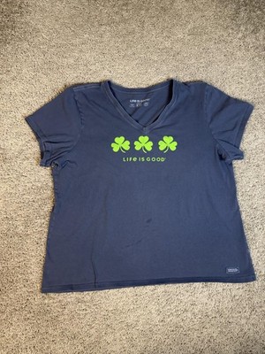 Life Is Good Shirt Womens XXL Blue V-Neck Short Sleeve 100% Cotton Tagless