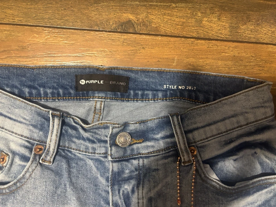 Pantalones de mezclilla ajustados Purple Brand P001 para hombre talla 30 azul Distress Foto 2 de 4