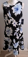 Chaps Floral Sleeveless Dress Size 12 Party Wedding Work Black Blue MSRP $95.00