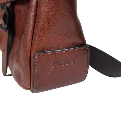Fossil Buckner Messenger Laptop Bag Unisex Brown Leather