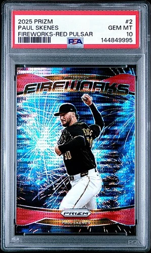 2025 Panini Prizm Paul Skenes Red Pulsar FIREWORKS Insert #68/399!  PSA 10!